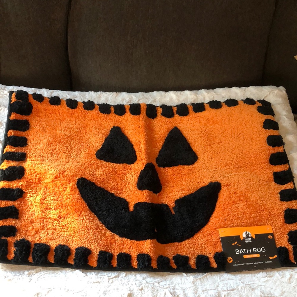 Halloween Pumpkin Orange and Black Bath Rug